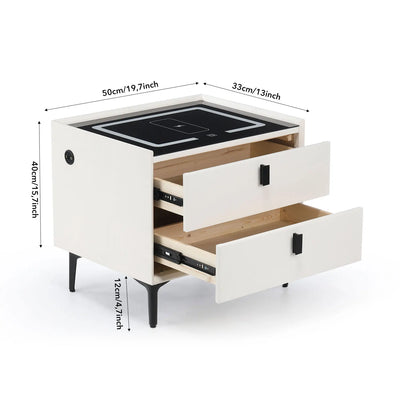 Smart Bedside Table with Wireless Charging, Nightstand with LED Light, 2 Drawers Nightstand, LED Bedside Table for Living