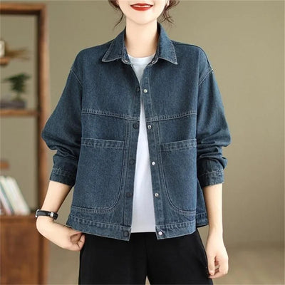 2025 New Autumn Women Denim Jacket Retro Long Sleeve Jeans Jacket Female Loose Casual Denim Coat Outwear Overwear