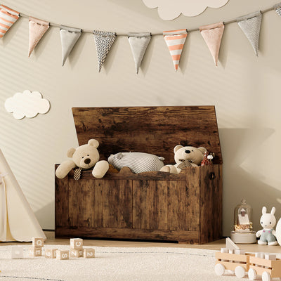 Storage Chest, Storage Trunk with 2 Safety Hinge, 100 cm Lift-Top Storage Bench, Wooden Storage Organizer for Entryway