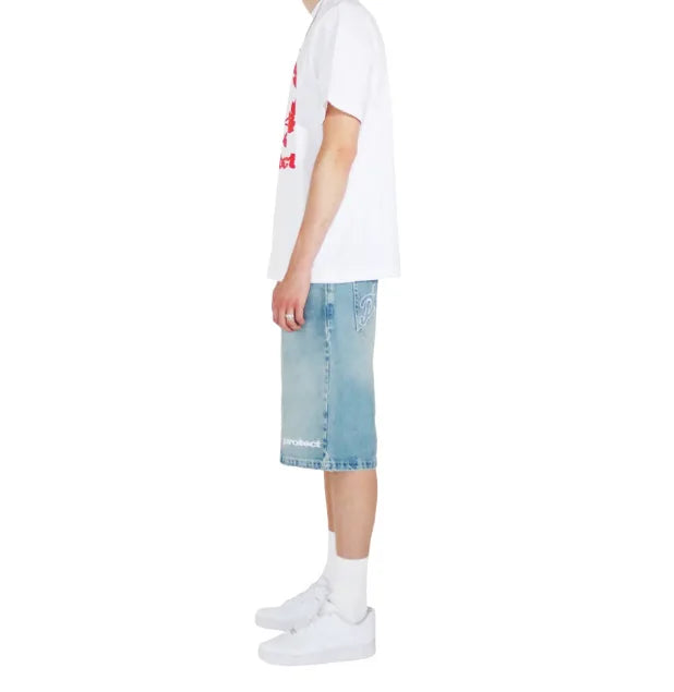 American New Letter Pattern Embroidered Denim Shorts Y2K Men's Street Retro Washed Old Trend Gothic Denim Sweatpants Street Wear