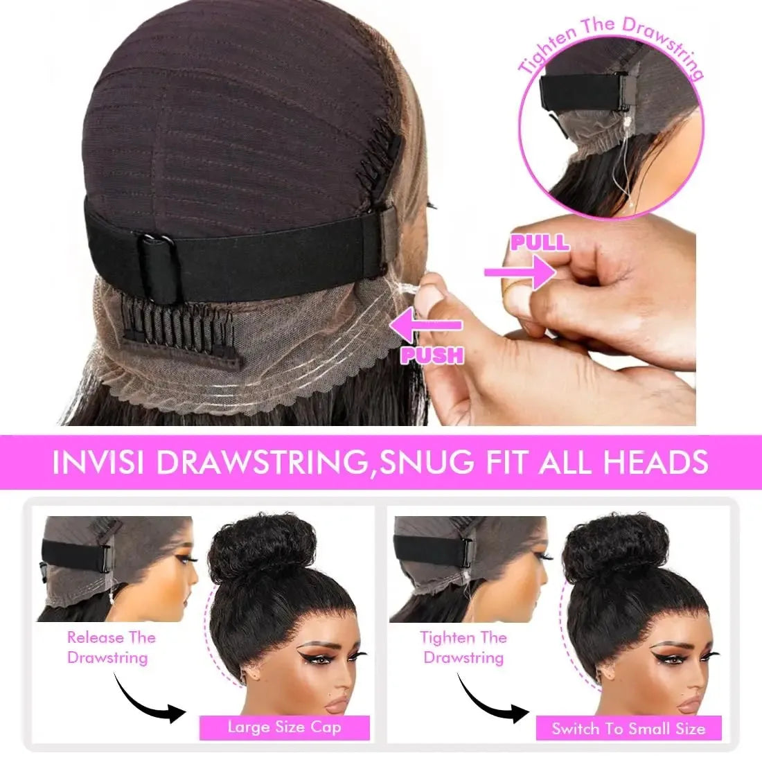 Water Wave 250% Density Invisi Strap 360 Full Lace Frontal Wig 30 inch Black Human Hair Drawstring Snug Kinky Curly Preplucked