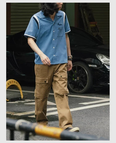 Non Stock Retro Bowling Shirt For Men Embroidery Rockabilly Hawaiian Beach Camp Shirt