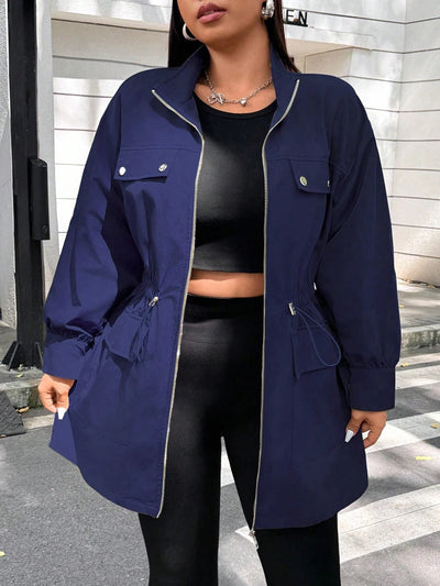 Plus Size Solid Colour Ladies Jacket Casual Fashion Windproof Zip Design Suitable for Autumn and Winter Coat