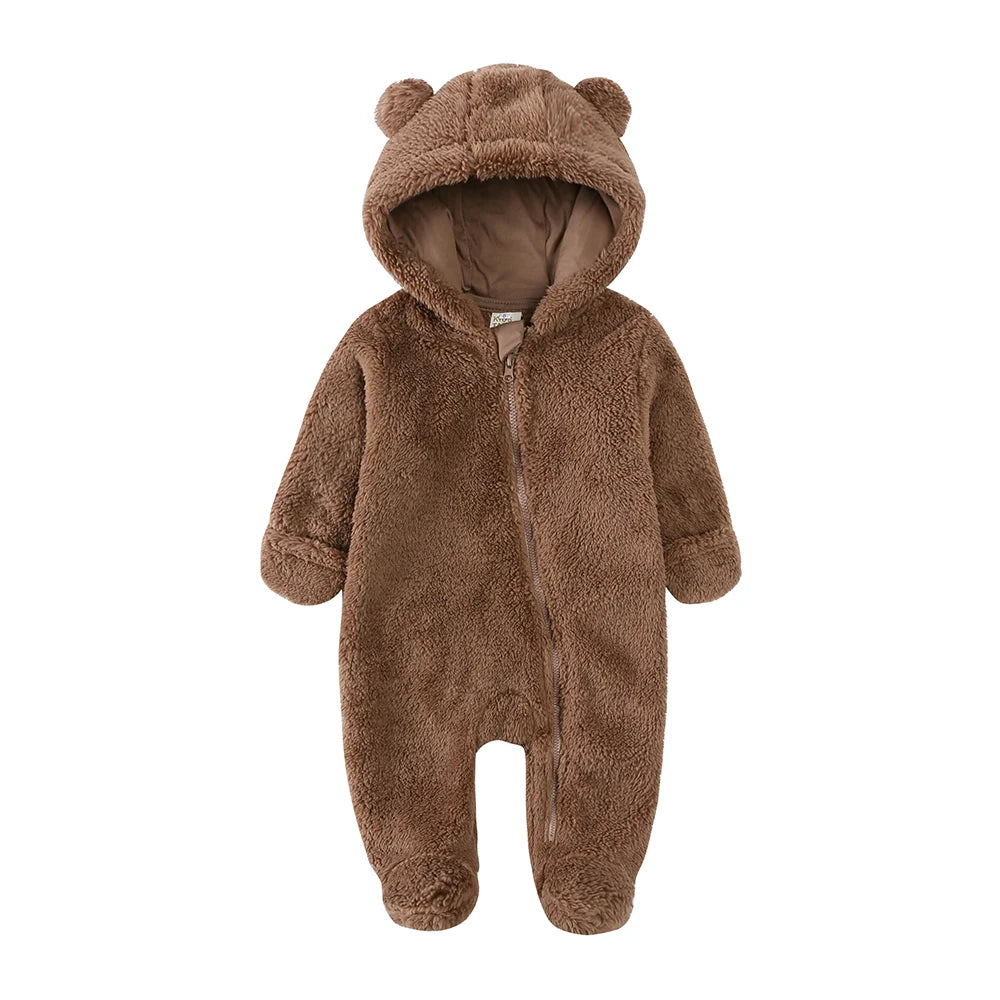 2025 Baby Winter Thick Romper Cotton Warm Long Sleeve Girl Jumpsuit Clothes 0-24M Newborn Boy Bear Fleece Hooded Pyjamas
