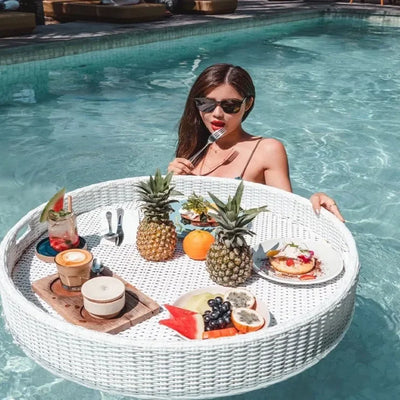 Net red floating tray round rattan woven heart-shaped basket Homestay Hotel Villa swimming pool dinner plate