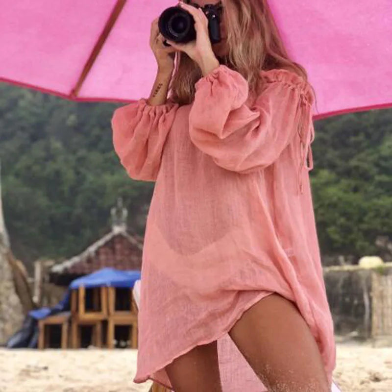New Beach Wear Cover-ups Women White Cotton Tunic Bikini Wrap Skirt Swimsuit Cover Up Bath Dress Summer Sarong plage pareo