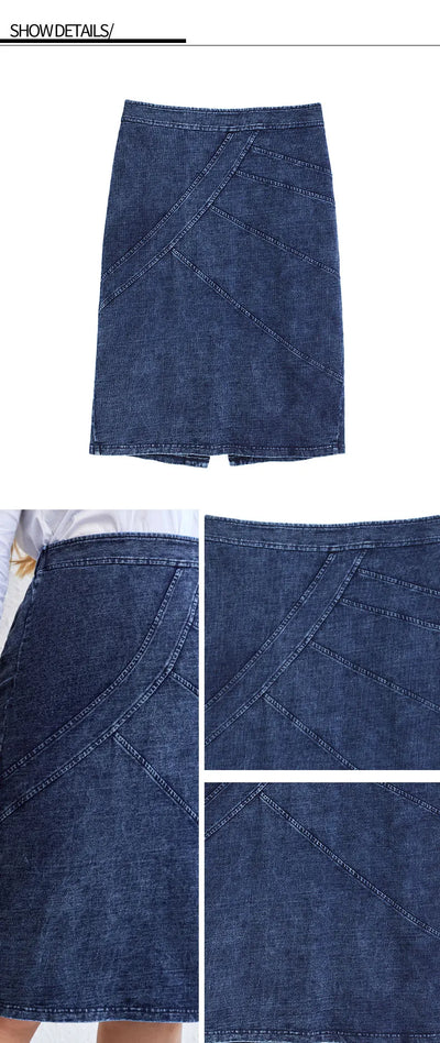LIH HUA Women's Plus Size Denim Skirt Chic Elegant Skirt For Chubby Women Autumn Knitted Cotton Skirt