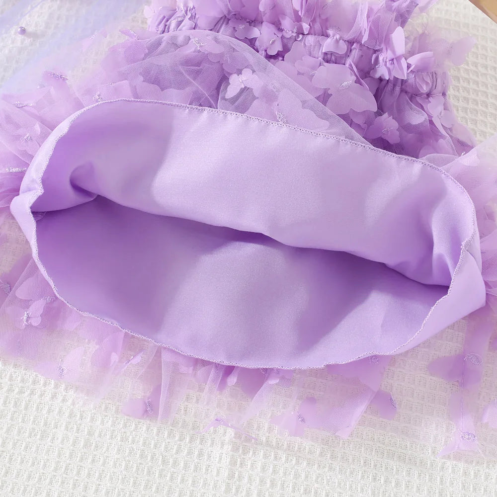 (0-3 Years) Summer New Baby Girls Dress Solid Color Halter Butterfly Embellished A-Line Skirt Mesh Sweet Princess Dress