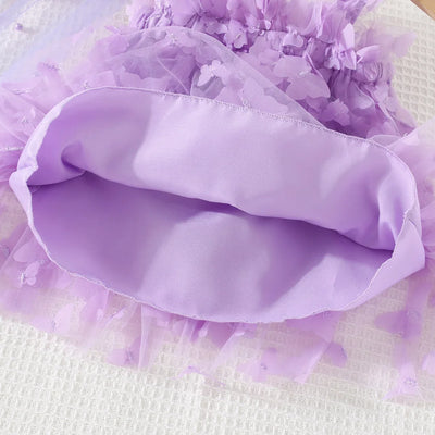 (0-3 Years) Summer New Baby Girls Dress Solid Color Halter Butterfly Embellished A-Line Skirt Mesh Sweet Princess Dress