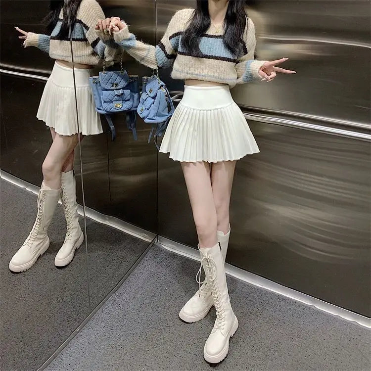 Women's High Waist Pleated Mini Skirt Summer A-Line White Anti Slip Design Skirt for Petite Figure Flattering Y2k Kawaii Skirts