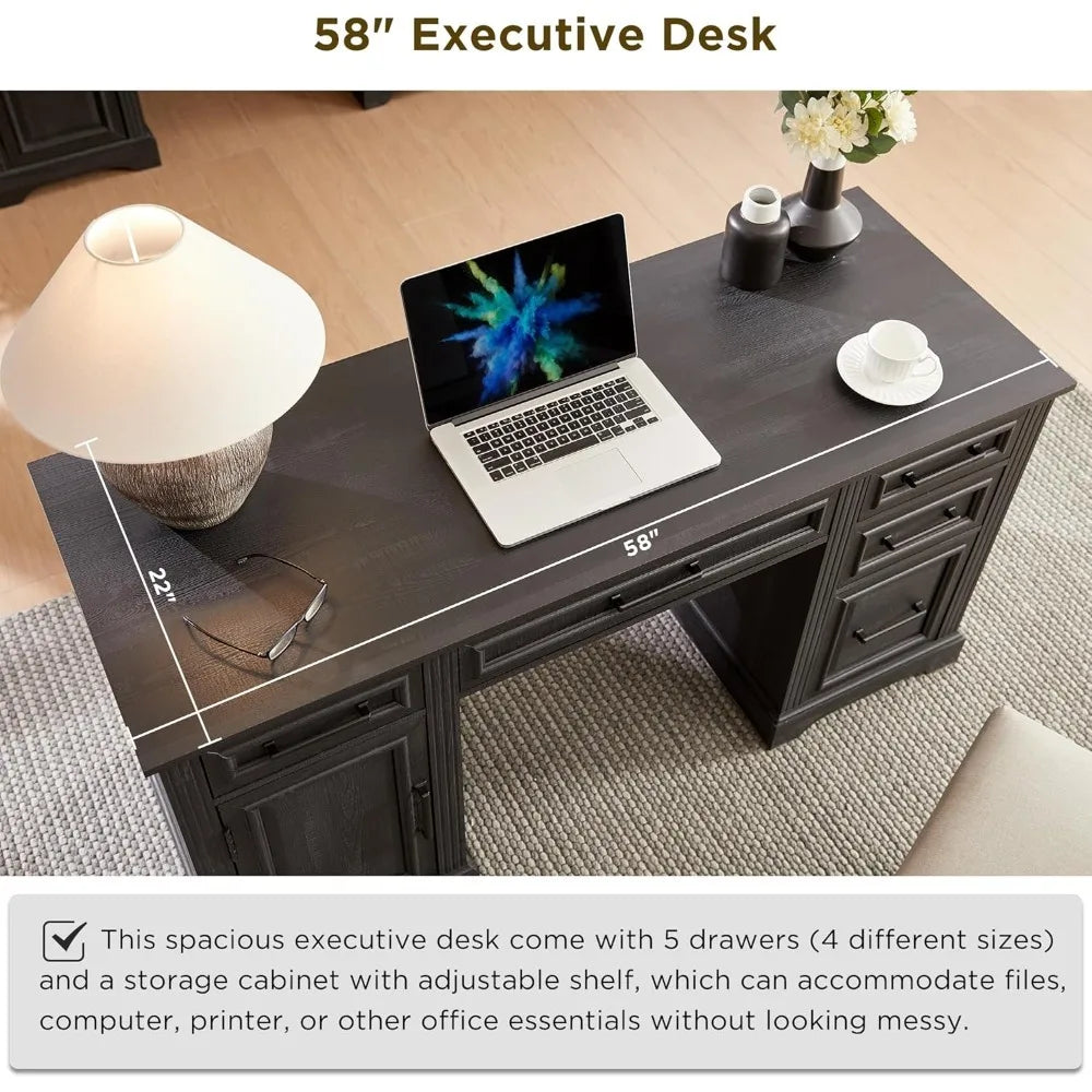 Large Computer Desk with Drawers, Embossed Texture Home Office Desk, Workspace for Work Study Writing