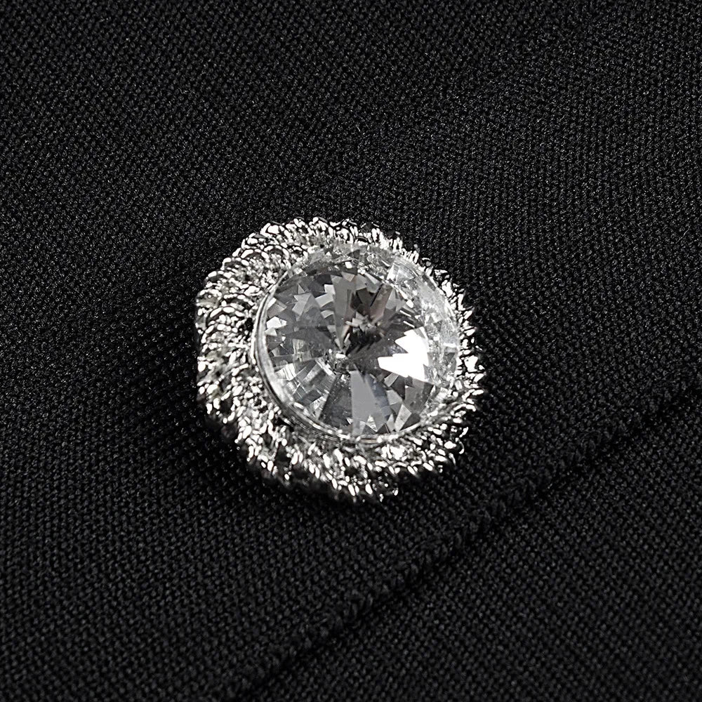 Black Rose Knitted Bandage Dress Women Summer Fashion Diamonds Halter Single Breasted A Line Mini Dress Celebrity Evening Party