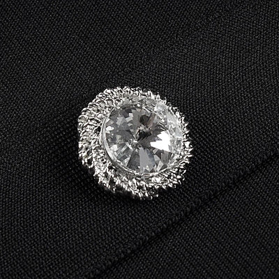 Black Rose Knitted Bandage Dress Women Summer Fashion Diamonds Halter Single Breasted A Line Mini Dress Celebrity Evening Party
