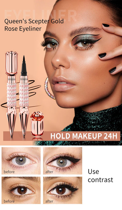 Precision Liquid Eyeliner Pen - Long-lasting, Waterproof, Transfer-proof, Quick-Dry Black Eyeliner with Sparkling Design