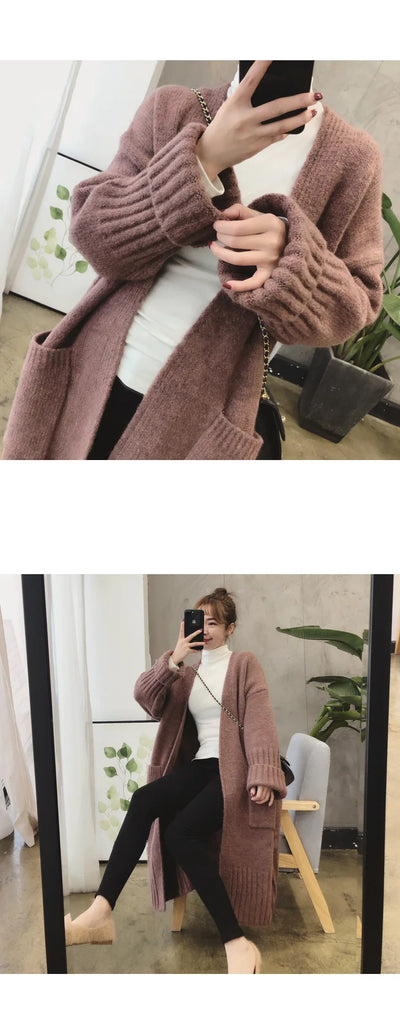 Autumn Winter Knitted Cardigan Women Sweater Jacket 2023 Elegant Vintage Loose Long Outerwear Maxi Y2k Sweater Coat Soft Jacket