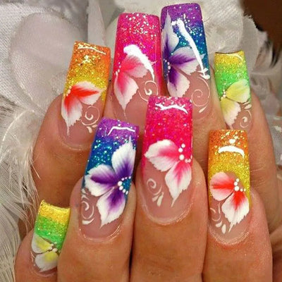 24pcs Square Stick-on Nails Set Goldfish Nail Tips Cheap Nail Seal Summer Beautiful false Nails Wholesale Holiday Press on Nails
