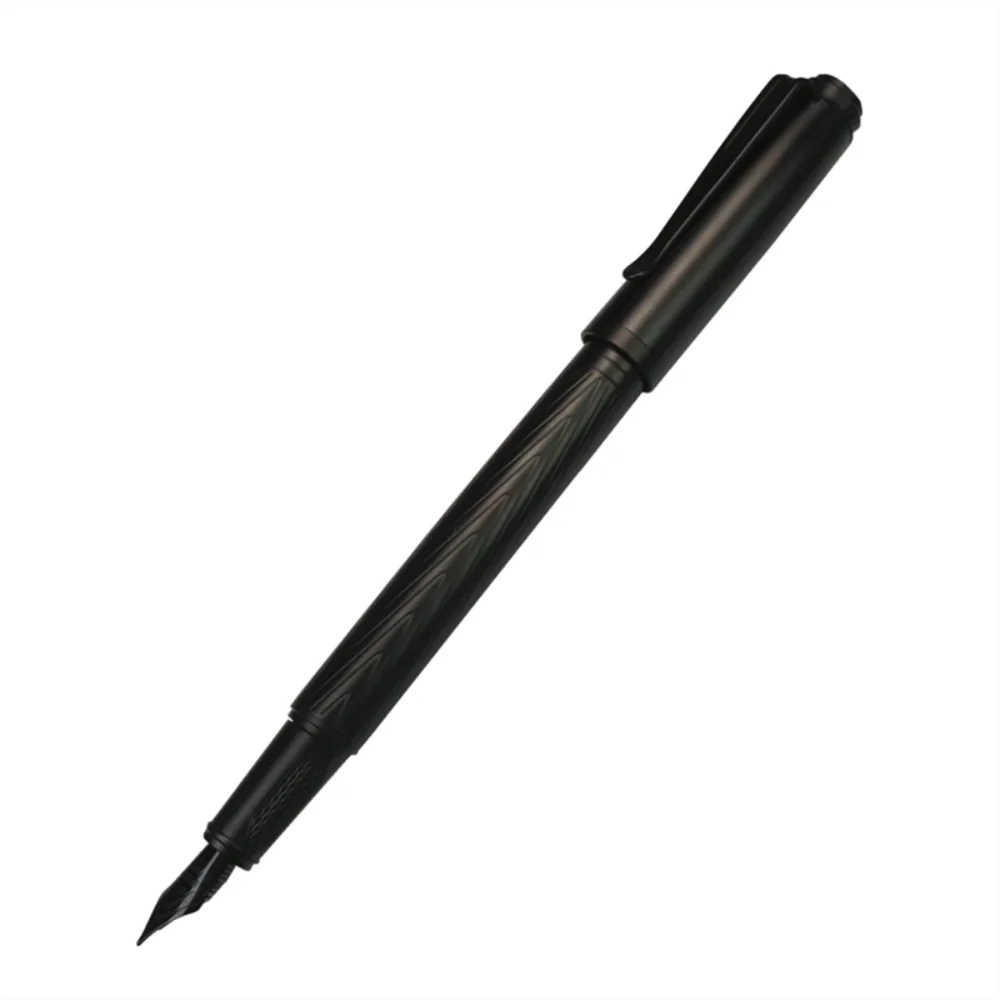 Titanium Nib Black Samurai Fountain Pen 0.5mm Nib Tree Texture Metal Fountain Pen Refillable Smooth Ink Pens Writing Supplies