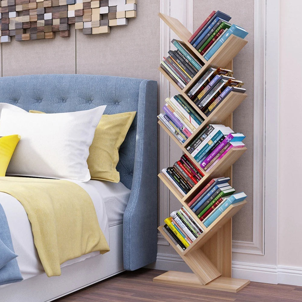 Rustic Standing Tree Bookshelf Wood Display Rack For Home Office Decoration Storage Organizer Shelf Bookcase