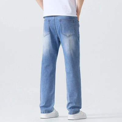 Summer Thin Straight Jeans Men's Clothing Soft Breathable Trousers Male Brand Comfortable Business Loose Denim Pants