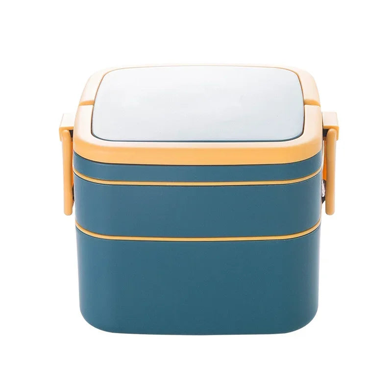 Fashion Morandi Color Portable Double Layered Lunch Box Student Lunchbox Plastic Microwave Preservation