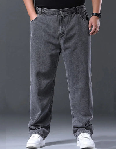 Men's Plus Size Jeans Elastic Waistband 30-48inch Stretch Denim Pants Straight Leg Breathable Loose Fit Streetwear Casual Wear