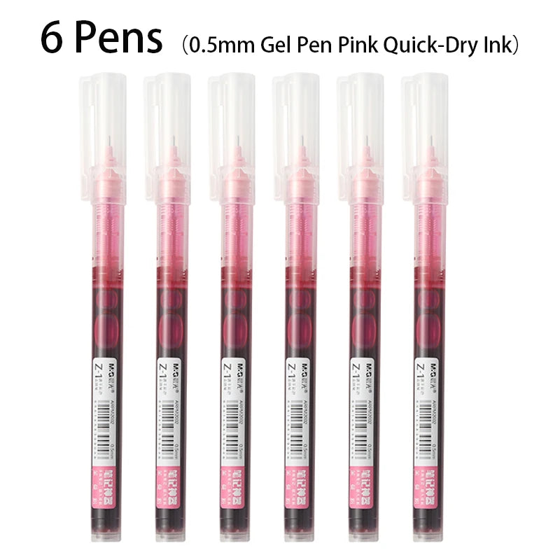 6pcs Color Gel Pen 0.5mm Black Glacier Blue Orange Purple Blue Green Pink Red Quick-drying Ink DIY Aesthetic Stationery supplies