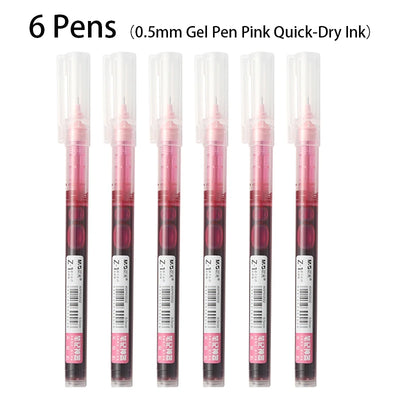6pcs Color Gel Pen 0.5mm Black Glacier Blue Orange Purple Blue Green Pink Red Quick-drying Ink DIY Aesthetic Stationery supplies