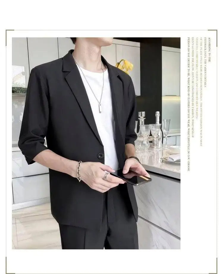 Summer Short Sleeved Blazer Men Fashion Social Mens Dress Jacket Korean Loose Casual Suit Jacket Mens Office Formal Blazer M-3XL