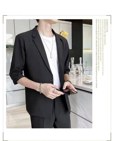 Summer Short Sleeved Blazer Men Fashion Social Mens Dress Jacket Korean Loose Casual Suit Jacket Mens Office Formal Blazer M-3XL