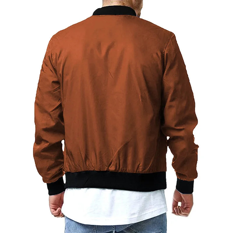 2024 Autumn and Winter Men's Stand Collar Casual Zipper Jacket Outdoor Sports Coat Windbreaker Jacket for Men Waterproof Bomber