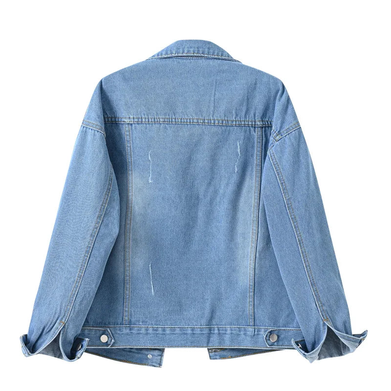 Women's Denim Jacket Spring Autumn Short Coat Pink Jean Jackets Casual Tops Purple Yellow White Loose Tops Lady Outerwear KW02