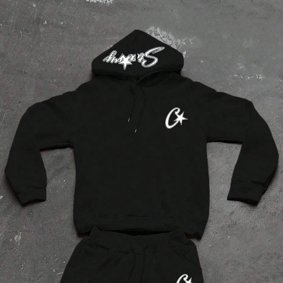 Y2K Unisex White Hoodie and Jogger Set, Casual Sportswear, Comfortable Sweatshirt and Pants, Trendy Outfit for Men and Women