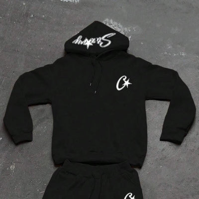 Y2K Unisex White Hoodie and Jogger Set, Casual Sportswear, Comfortable Sweatshirt and Pants, Trendy Outfit for Men and Women