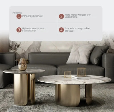 Light Luxury Italian Coffee Tables for Living Room Small Round Rock Slab Designer Table Minimalist Smooth Side Table for Office