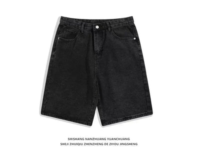 American New Letter Pattern Embroidered Denim Shorts Y2K Men's Street Retro Washed Old Trend Gothic Denim Sweatpants Street Wear