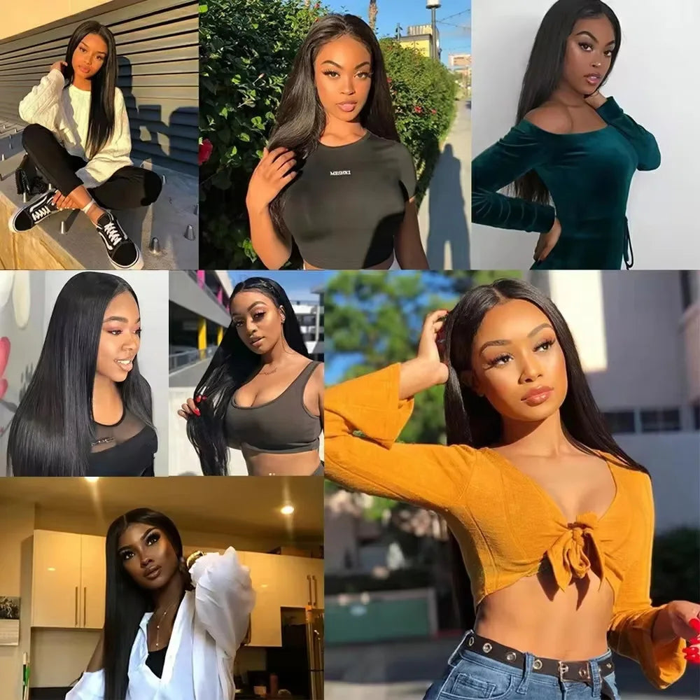 Natural Black Straight Lace Frontal Wigs Natural Color 13x6 HD Lace Frontal Human Hair Wigs 200 Density 46 Inches For Women