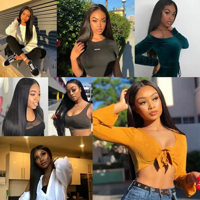 Natural Black Straight Lace Frontal Wigs Natural Color 13x6 HD Lace Frontal Human Hair Wigs 200 Density 46 Inches For Women