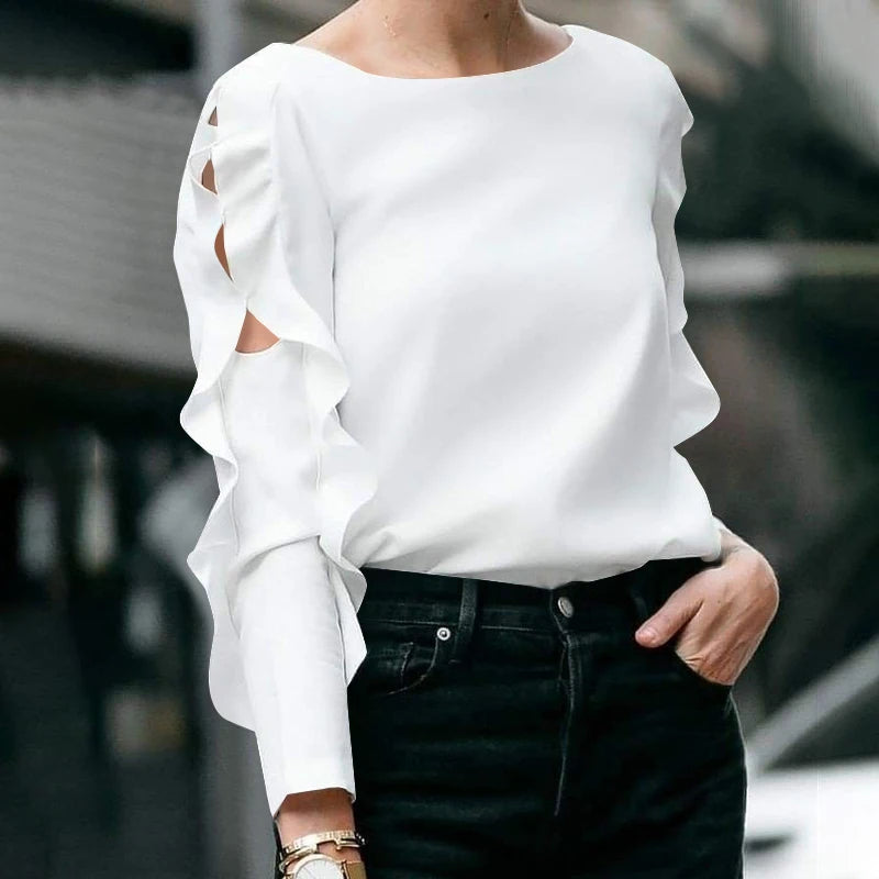 Plus Size 5XL VONDA Autumn Elegant Solid Blouse Fashion Top Women 2024 Ruffled Long Sleeve Hollow Out Casual Loose Shirts Blusas