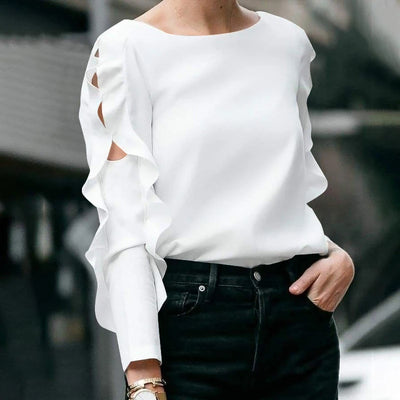 Plus Size 5XL VONDA Autumn Elegant Solid Blouse Fashion Top Women 2024 Ruffled Long Sleeve Hollow Out Casual Loose Shirts Blusas