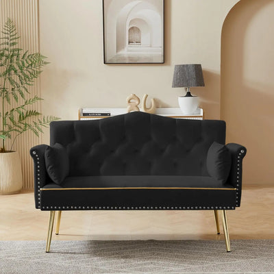55-Inch Modern Velvet Loveseat Sofa with Gold Metal Legs & Side Pockets, Tufted Backrest, Perfect for Living Room, Bedroom,
