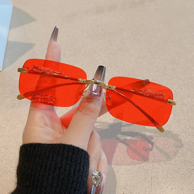 12pcs Brand Leopard Rimless Rectangle Sunglasses Fashion Y2K Frameless Sun Glasses Shades for Women Men UV400