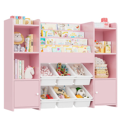Children's shelf CHILDREN'S room furniture toys chest bookcase CHILDREN'S wardrobe with 6 boxing 4 bookshelves 8 shelves 119x29.5x94cm