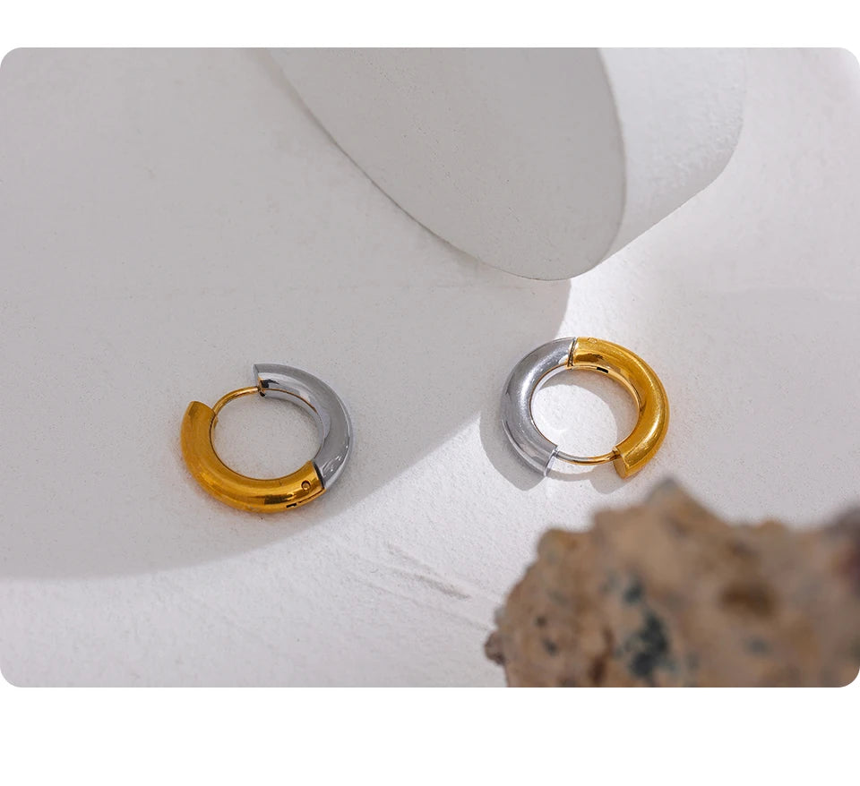 Yhpup  Chic Stainless Steel Geometric Round Hoop Earrings Women Gold Silver Color Charm Trendy Fashion Temperament Jewelry