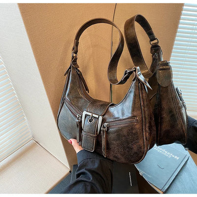 Retro Belt Design PU Leather Shoulder Bags for Women 2024 Y2K Small Vintage Female Underarm Crossbody Bag Fashion Handbags