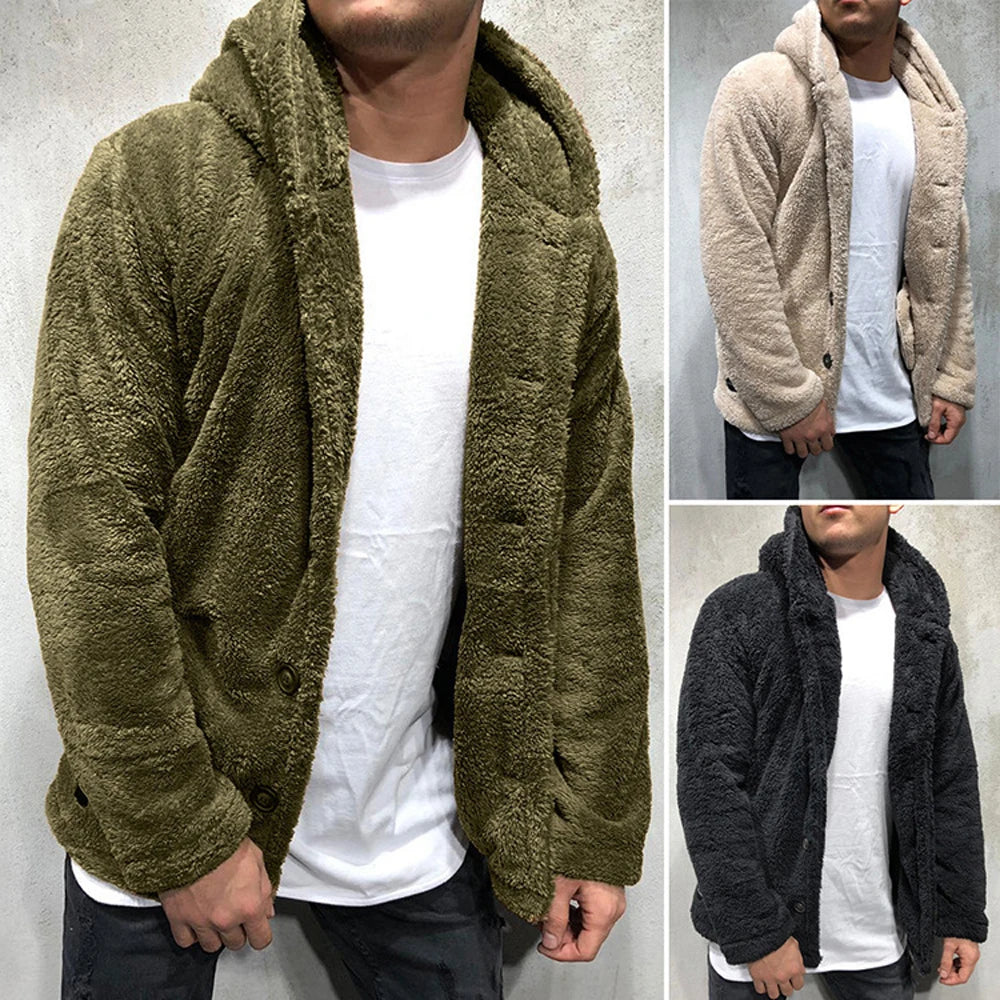 Autumn Winter Hoody Sweatshirt Coats Casual Male Long Sleeve Solid Color Fleece Hoodie Cardigan Coat Outwear FYY-1028