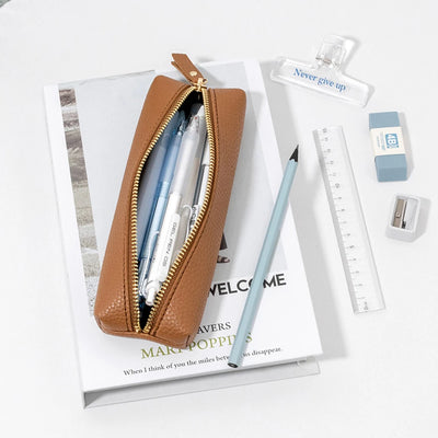 Large Capacity Pen Bag PU Leather Pen Case Korean Stationery Holder Storage Box Zipper Pencil Pouch Student School Supplies