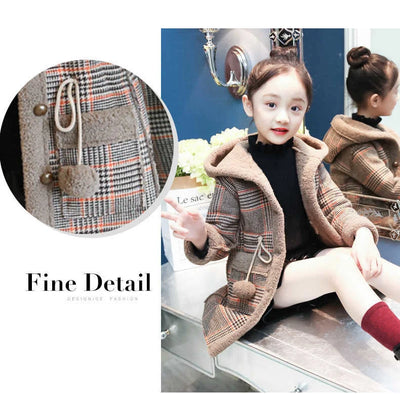 Autumn Winter Girls Hairy Coat Fashion Design Long Coat for Girls Kids Outerwear Grid Pattern Warm Winter Jacket Coats 4-12T