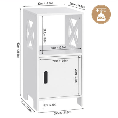 2PCS/SET Modern Nightstand 30x60x30cm Narrow White Bedside Table with 1 Open Compartment Door Cabinet Storage for Bedroom