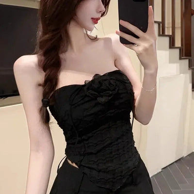 Y2K Women Fashion Sleeveless Vest Hanging Neck Irregular Lace-up Tops With Chest Female Sweet Sexy Vacation Style Top