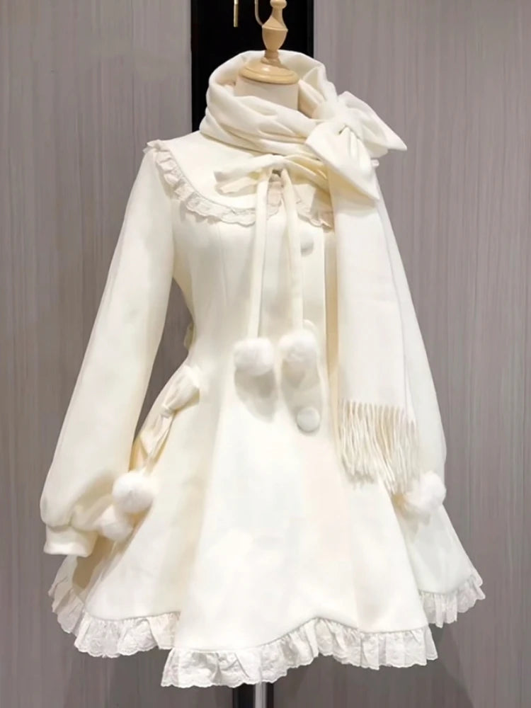 Japanese Kawaii Lolita Lace Patchwork Sweet Dress Coat Women Y2k Aesthetic Contrast Color Dresses Single Breasted Party Vestidos